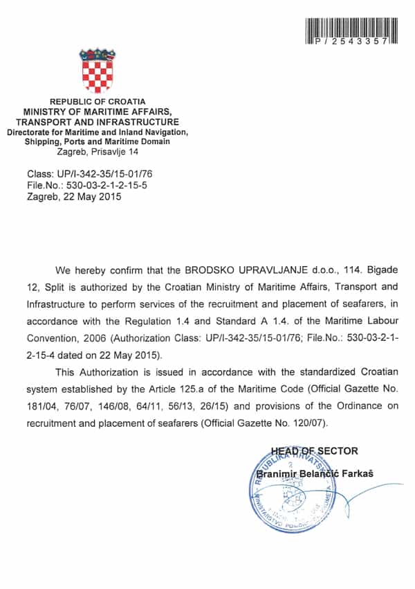 Ministry authorization document